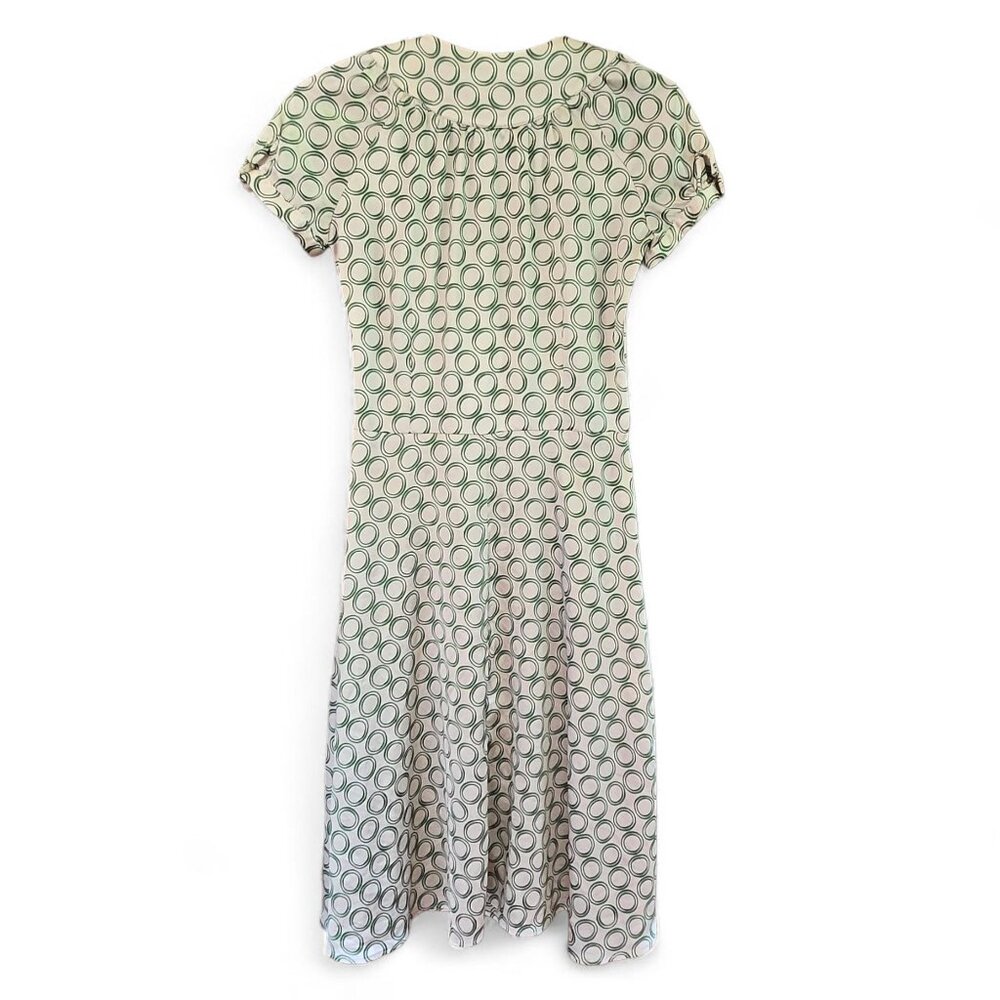 Zara Basic Womens Elastic Waist Dress Draped Neck Circle Print Green/White M - Picture 2 of 8